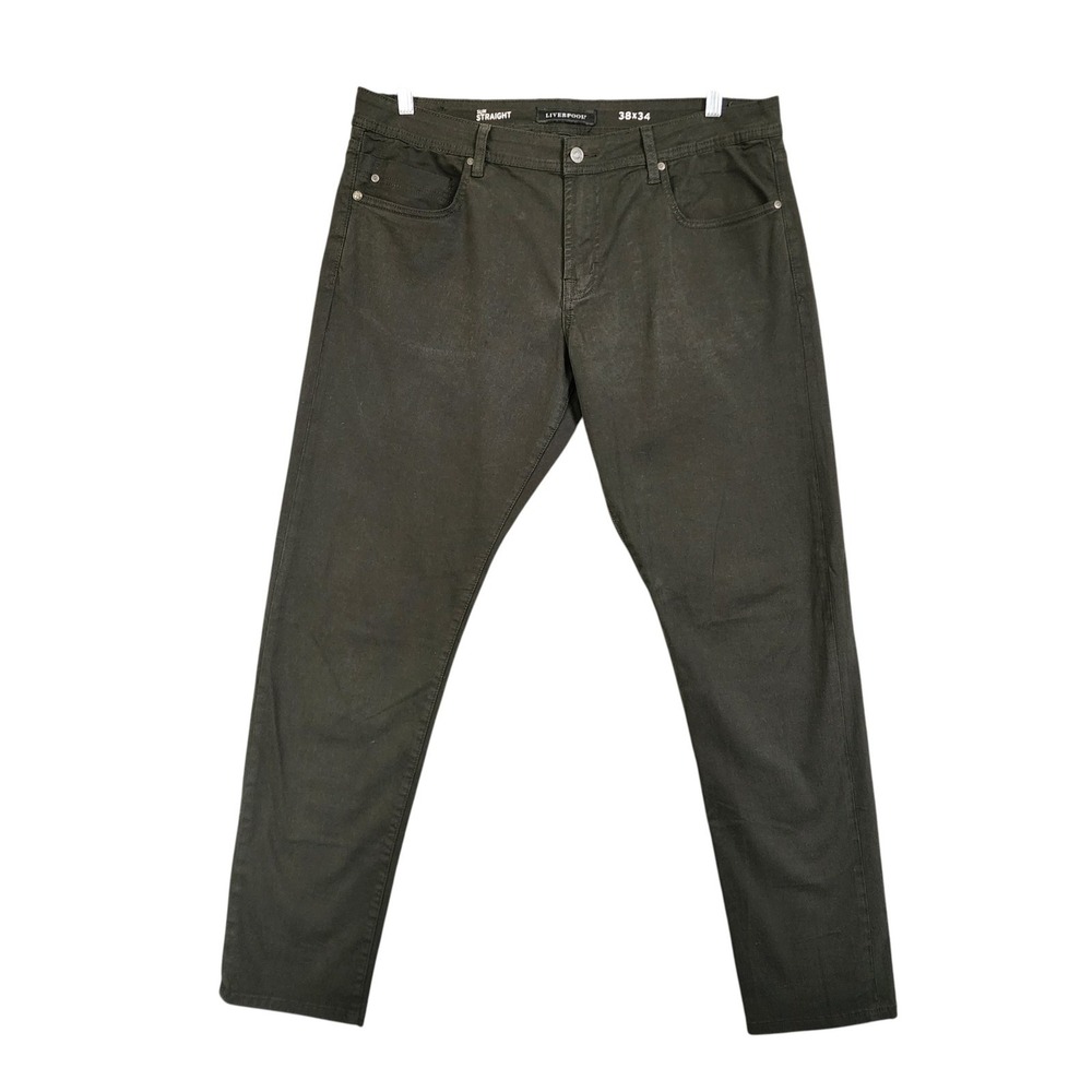 Liverpool Mens Slim Straight Jeans Size 38x34 Olive Mulch Green Stretch Casual
